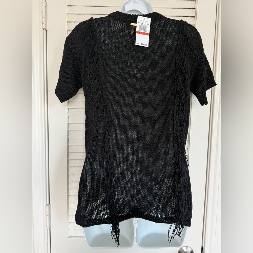 Michael Kors Fringe Knit Sweater Top Size XS Black Boho - Picture 5 of 7